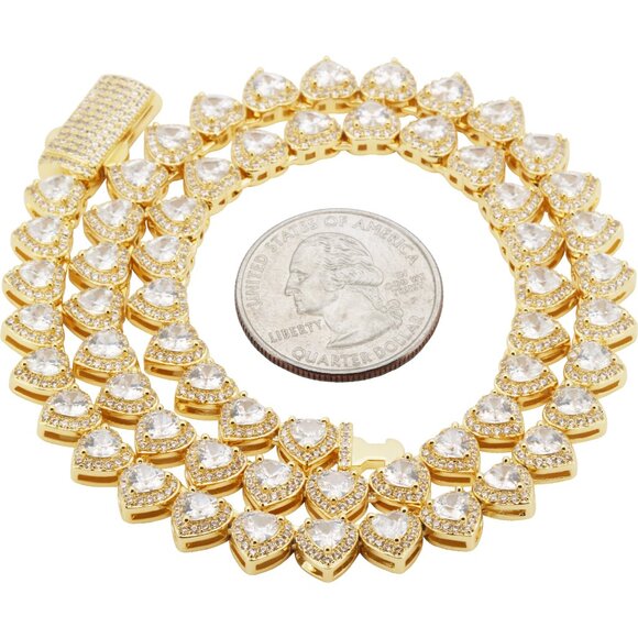 14k Gold Plated Heart Tennis Necklace and Bracelet Set - Etsy 14k Yellow/White GP AAA CZ 7mm Heart Tennis Chain Necklace Bracelet 7“-17”